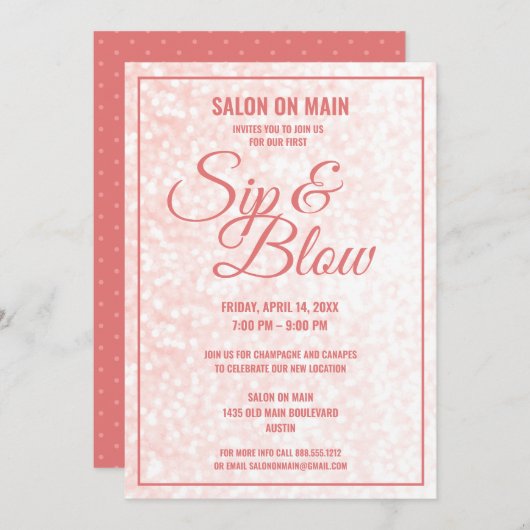 Sip und Blow| Salon Grand Opening Open House Einladung (Vorne/Hinten)