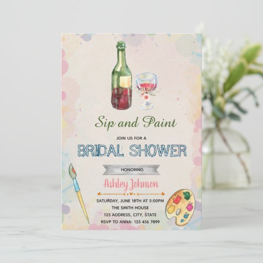 Sip- und Farben-Party Einladung (Stehend Vorderseite)