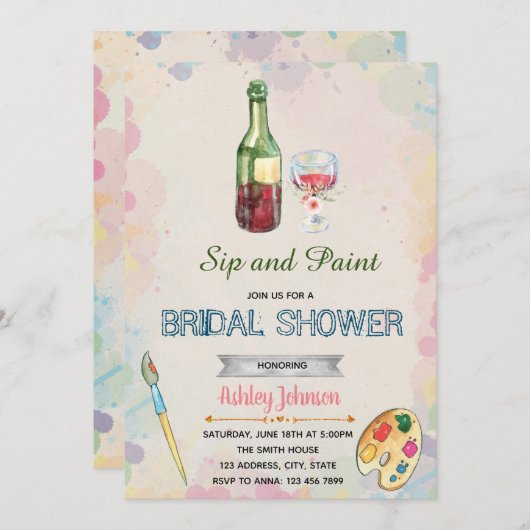 Sip- und Farben-Party Einladung (Vorne/Hinten)