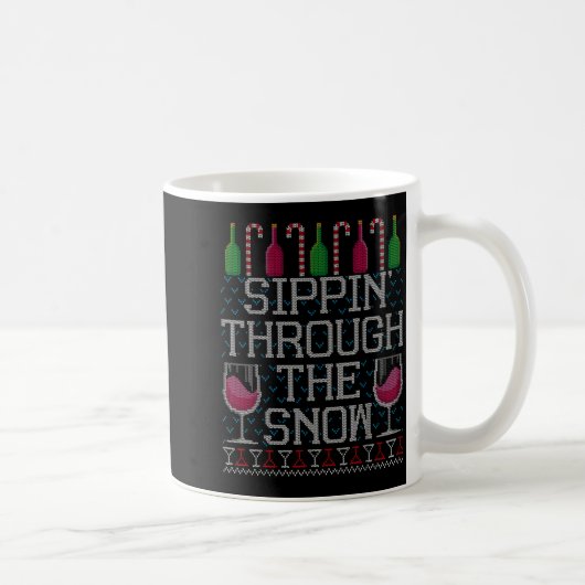 Sipn' Through The Snow Red Wine Ugly Christmas Swe Kaffeetasse (Rechts)