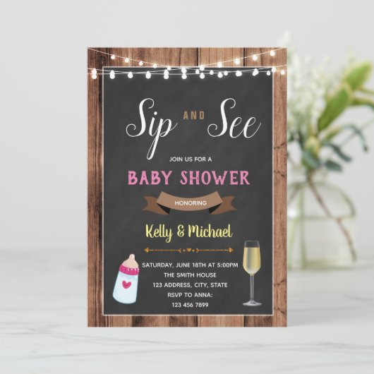 Sippe und Mädchen Dusche Party Einladung sehen (Stehend Vorderseite)