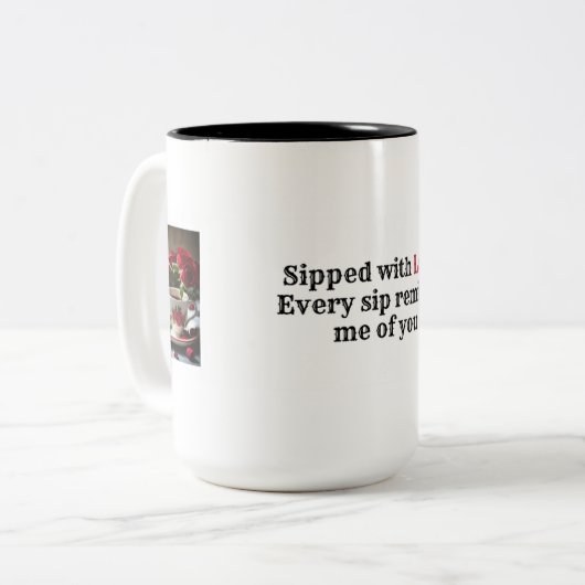 "Sipped with Liebe" Whimsical Dragon Coffee Tasse (Vorderseite Links)