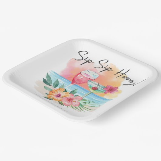 Sippin' | Tropical Beach Sip Hooray Pappteller (Gewinkelt)