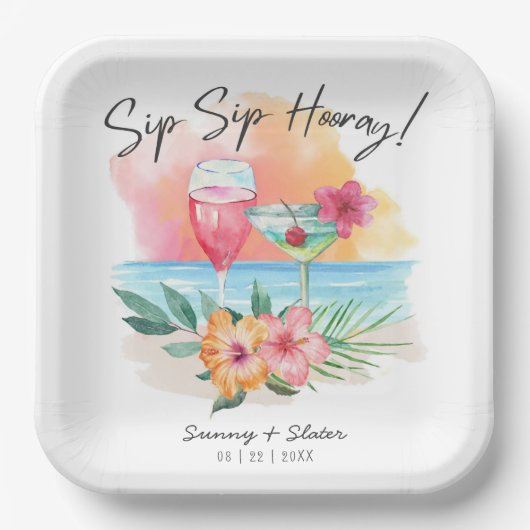 Sippin' | Tropical Beach Sip Hooray Pappteller (Vorderseite)