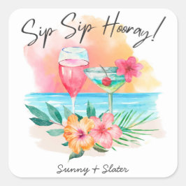 Sippin' | Tropical Beach Sip Hooray Quadratischer Aufkleber