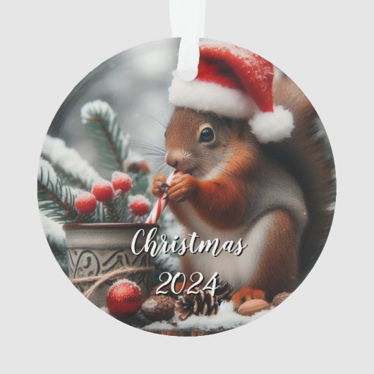 Sipping Eichhörnchen Acrylic Christmas Ornament (Rückseite)