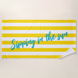 Sipping In The Sun Cute Yellow White Stripe Party Strandtuch