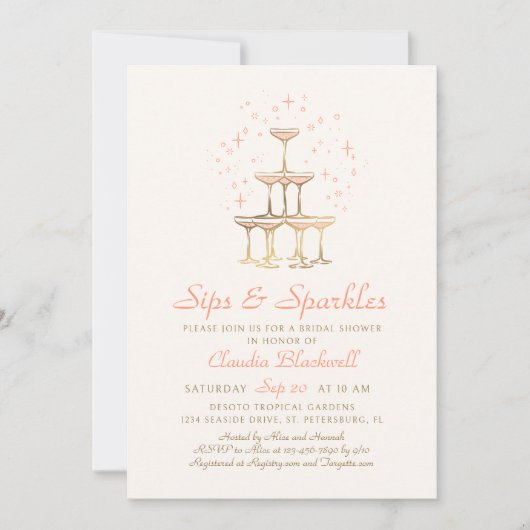 Sips Glitzern Champagne Bridal Dusche Einladung (Vorderseite)