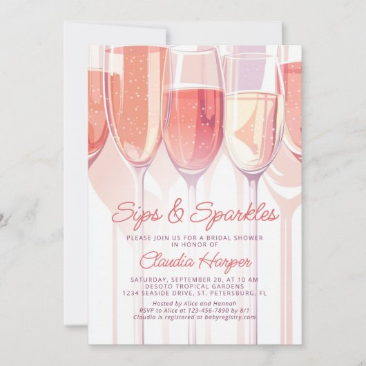 Sips Glitzern Champagne Bridal Dusche Einladung (Vorderseite)