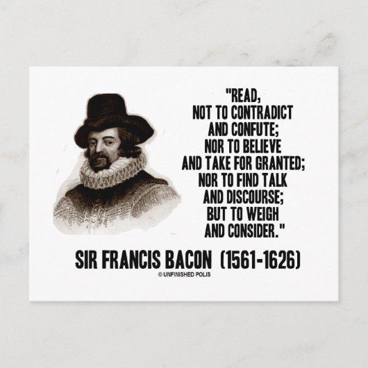 Sir Francis Bacon liest Zitat abwägen Postkarte (Vorderseite)
