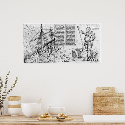 Sir Francis Drake beobachtet das Laden von Schiffe Poster (Küche)