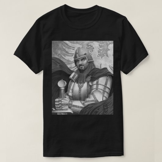 Sir Gawain im Schwarzweiß-T - Shirt (Design vorne)