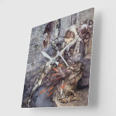 "Sir Lancelot Slays the Dragon" von Arthur Rackham Quadratische Wanduhr (Winkel)