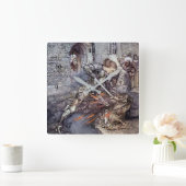 "Sir Lancelot Slays the Dragon" von Arthur Rackham Quadratische Wanduhr (Zuhause)