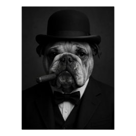  Sir Paws-ton Churchill - Bulldog with Bowler Hat  Poster