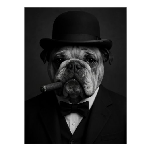  Sir Paws-ton Churchill - Bulldog with Bowler Hat  Poster (Vorderseite)