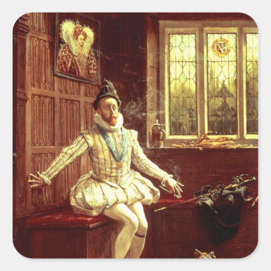 Sir Walter Raleighs Erster Raucher Quadratischer Aufkleber (Vorderseite)