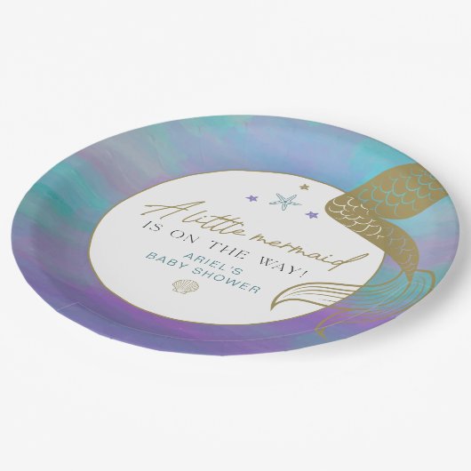 SIREN Lila Gold Meerjungfrau Ocean Sea Babydusche Pappteller (Schrägansicht)