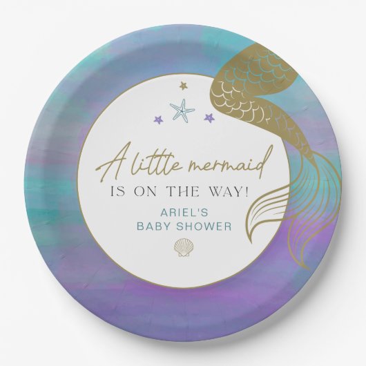 SIREN Lila Gold Meerjungfrau Ocean Sea Babydusche Pappteller (Vorderseite)