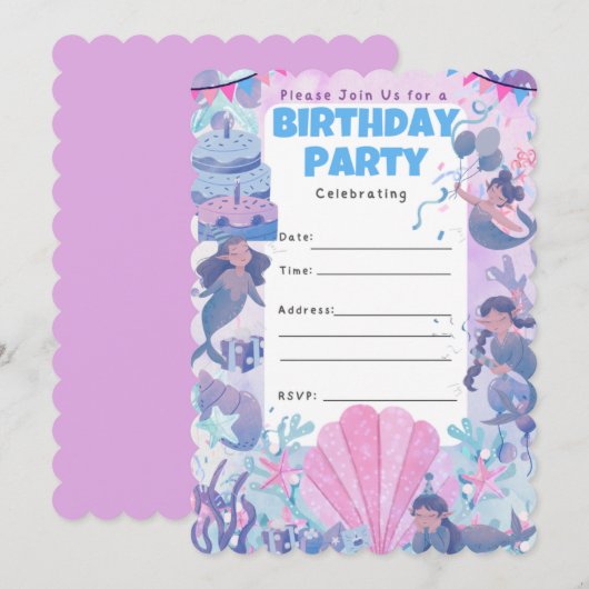 SIRENA Geburtstagsparty - Einladung (Vorne/Hinten)