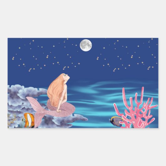 Sirena mirando la luna rechteckiger aufkleber (Vorderseite)