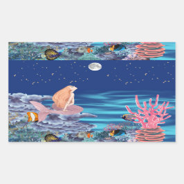 Sirena mirando la luna rechteckiger aufkleber