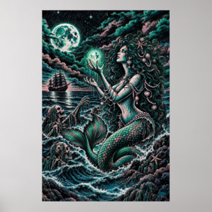 Siren's Cove Dark Mermaid Nautiliches Horror-Poste Poster