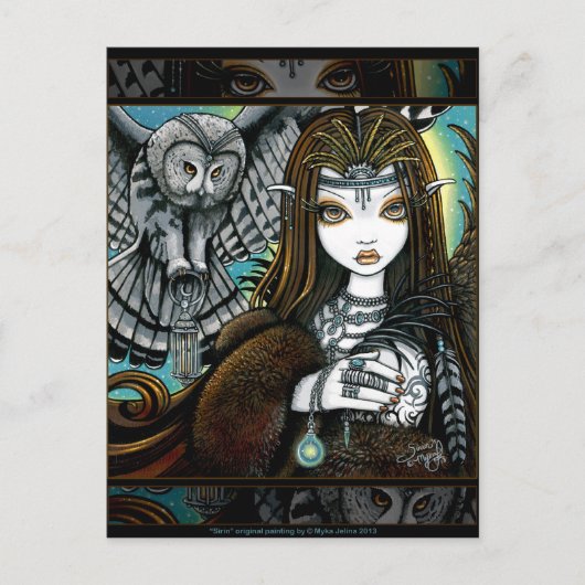 Sirin Owl Goddess Stamm Tattoo Fee Postkarte (Vorderseite)