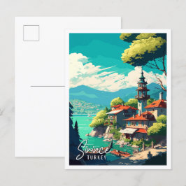 Sirince Türkei Vintage Reise Illustration Postkarte