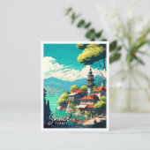 Sirince Türkei Vintage Reise Illustration Postkarte (Stehend Vorderseite)