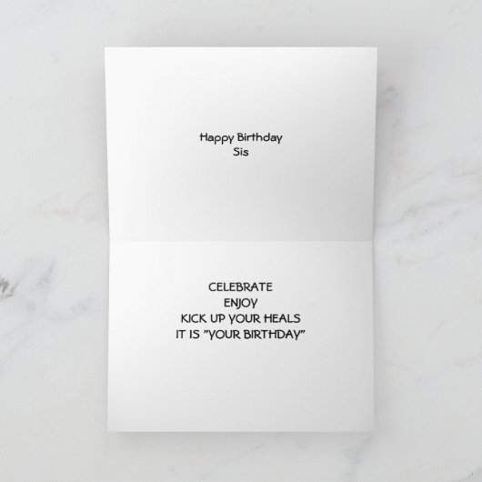 "SIS-CELEBRATE GENIESSEN, KICK UP YOUR HEALS" GEBU KARTE (Innenseite)