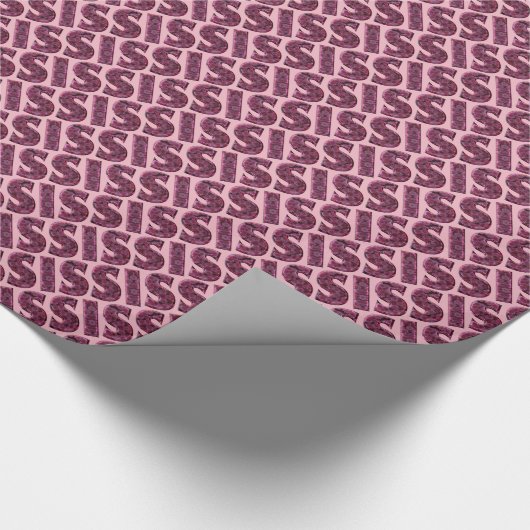 Sis Typografy Pink Blume in Text Muster Floral Geschenkpapier (Ecke)