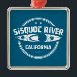 Sisquoc River California Kayaking Ornament Aus Metall<br><div class="desc">Der Sisquoc Fluss in der Nähe von Santa Barbara California fließt ungefähr 85 km von seinem Gewässer im San Rafael Wilderness bis zu seinem Zusammenfluss mit dem Cuyama River.</div>