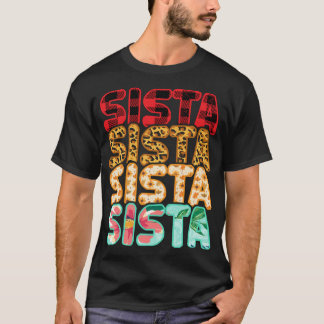 Sista Sister Leopard Red Kariert Sunflower Family  T-Shirt