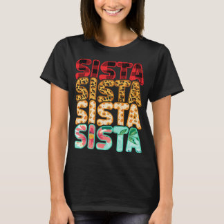 Sista Sister Leopard Red Kariert Sunflower Family  T-Shirt
