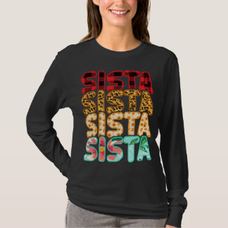 Sista Sister Leopard Red Kariert Sunflower Family  T-Shirt