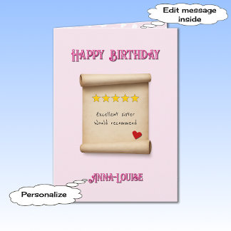 Sister 5 star review pink birthday karte