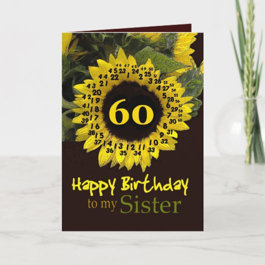 SISTER - 60. Geburtstag mit fröhlicher Sonnenblume Karte (Vorderseite)
