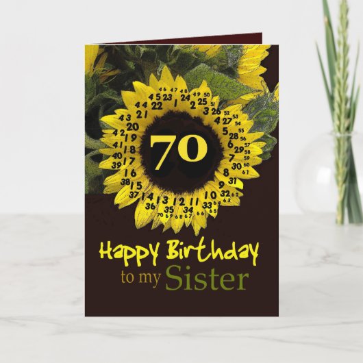 SISTER - 70. Geburtstag mit fröhlicher Sonnenblume Karte (Vorderseite)