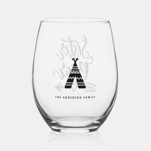 Sister Bar Stammes Kalligrafie Personalisiert Weinglas Ohne Stiel (Rückseite)
