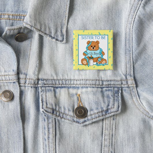 Sister be Blue Teddy Bear Baby Shower Button (Beispiel)