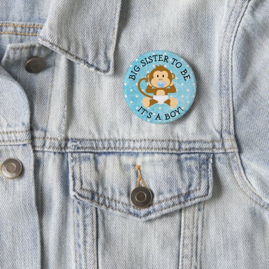 Sister be its a Boy Monkey Baby Shower Button (Beispiel)