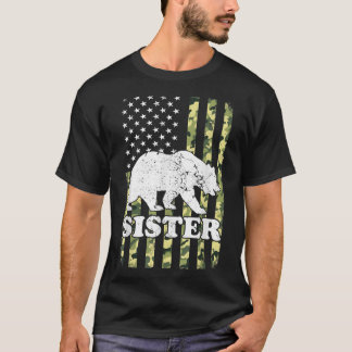 Sister Bear Camping Hiking Camouflage USA T-Shirt
