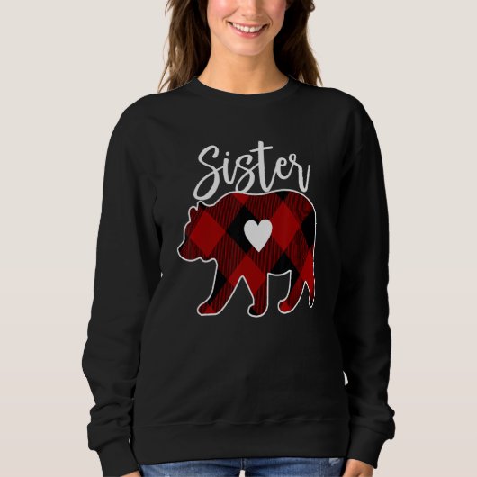 Sister Bear Christmas Buffalo Plaid Red White & Bl Sweatshirt (Vorderseite)