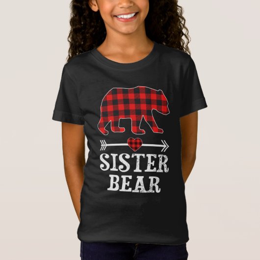 Sister Bear Christmas Pajama Red Kariert Buffalo T-Shirt (Vorderseite)