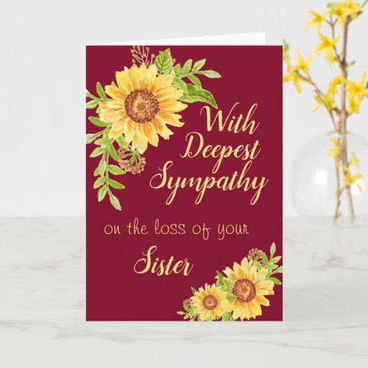 Sister Beileid Floral Sunflower Burgundy Karte (Gelbe Blume)