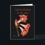 Sister Birthday Belladonna Lily Karte<br><div class="desc">Sie sind auf die schönsten Grußkarten der Blume auf Zazzle gestoßen. Ein auffallendes Bild einer farbenfrohen Blume auf schwarzem Hintergrund, mit passenden Grüßen für einen Anlass. Die Vorderseite ist nicht nur schön, die Rückseite hat auch ein Bild von der vorderen Blume. Wenn der Empfänger fertig ist, rahmen diese Schönheit in...</div>
