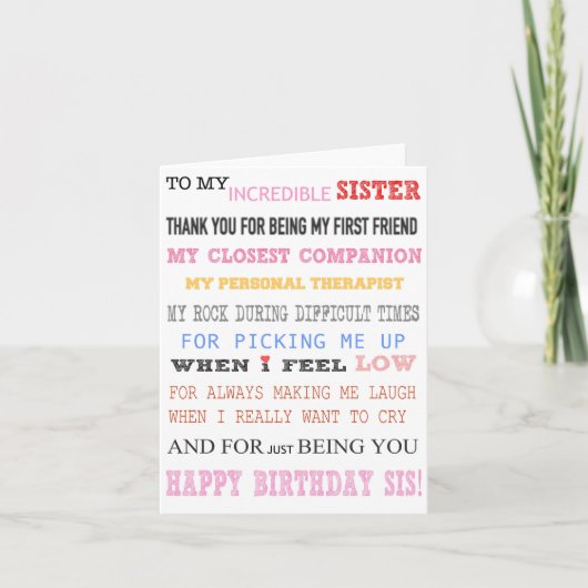 Sister Birthday Card Liebe Bester Freund Karte (Vorderseite)
