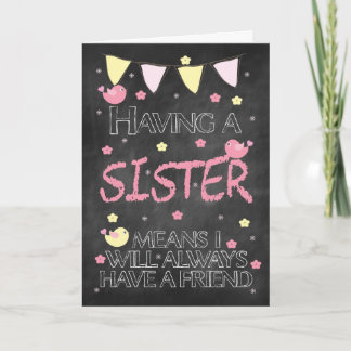 Sister Birthday Chalkboard mit kleinen Vögeln Karte