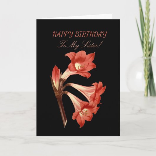 Sister Birthday Coral Belladonna Lily Karte (Vorderseite)